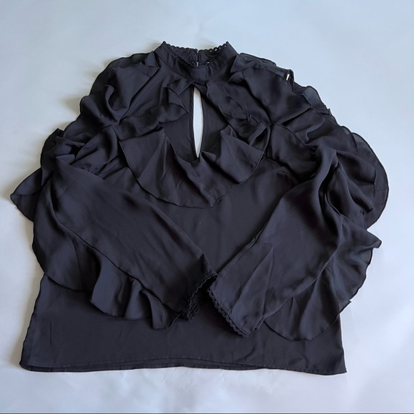 Bb Dakota Women Black Untold Ruffle Blouse  Top M - Picture 6 of 12